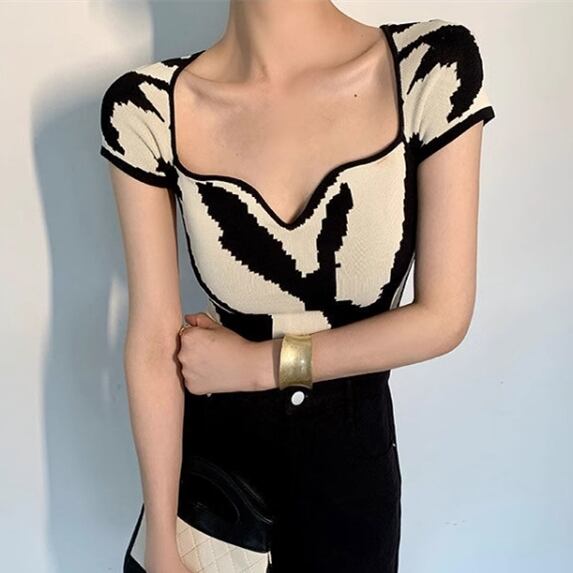 【tops】スクエアネックニットTシャツG20103