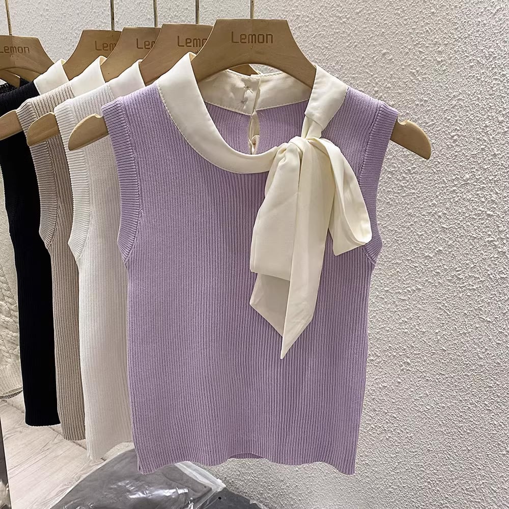 【tops】タイカラーニットタンクトップF7262