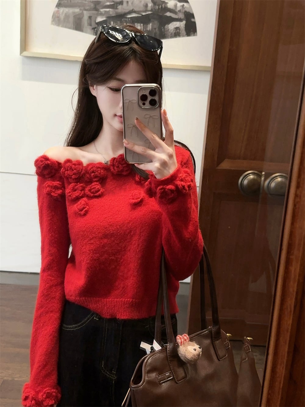 【tops】フラワーモチーフニットセーター　M26116