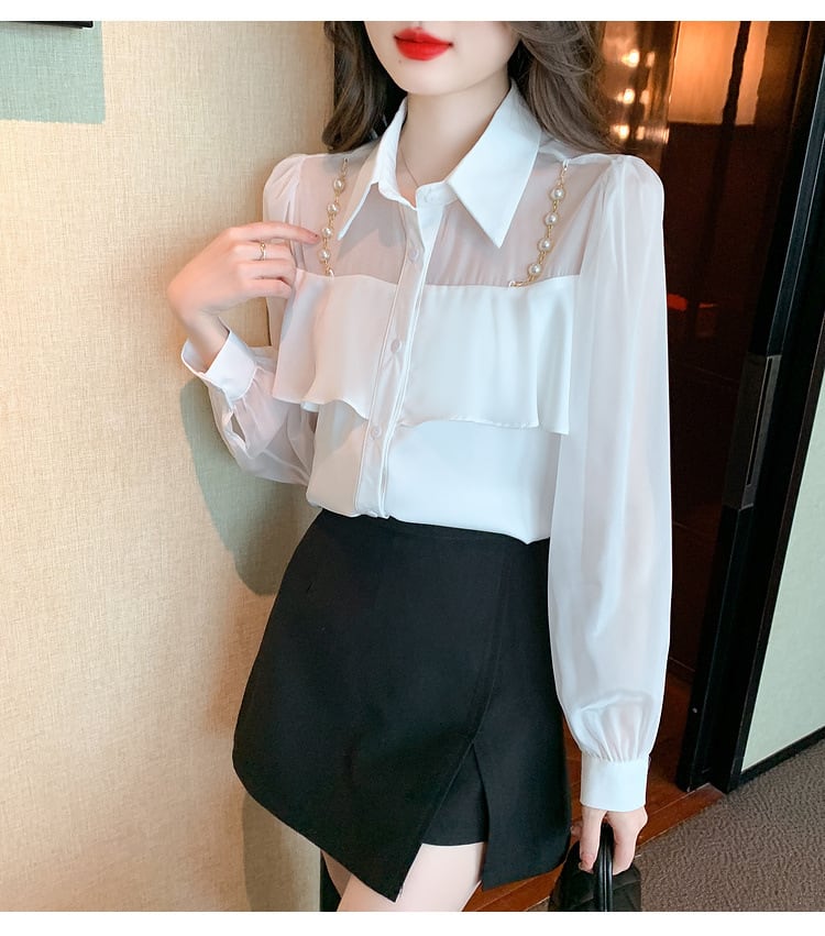【tops】フリルシャツトップス　M25659