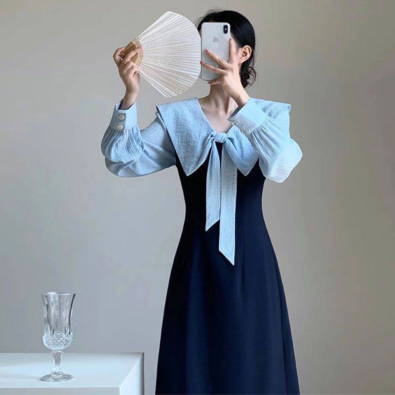【dress】ネイビーカラー長袖ワンピース G20637