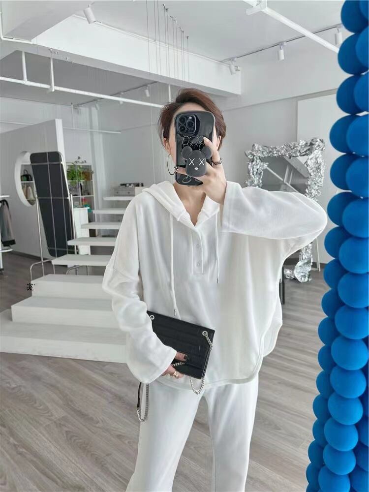 【set】好感度満載！3色ゆったり長袖パーカー+無地ガウチョパンツ通勤日常セットアップF4785