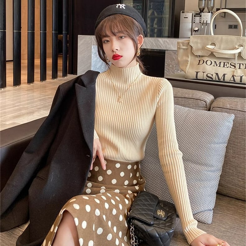 【tops】無地ニットトップス　M26788