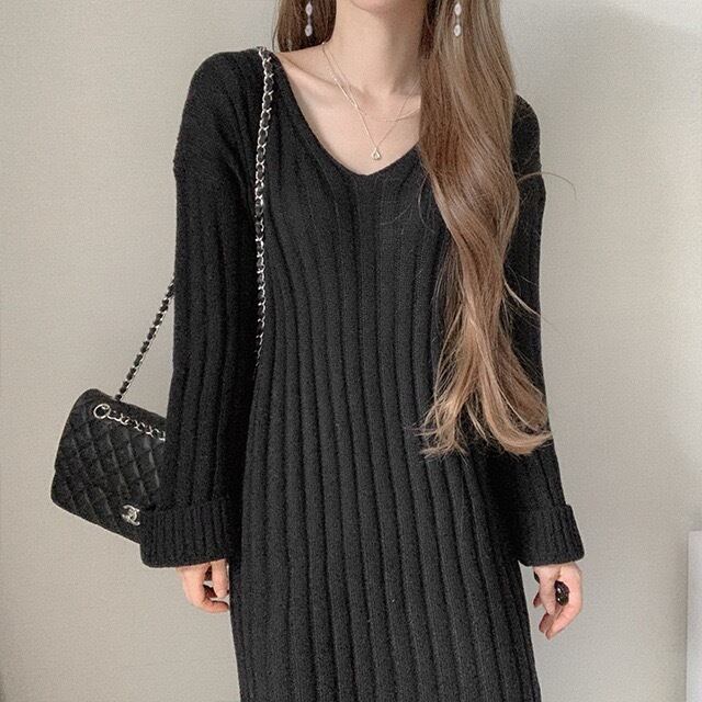 【dress】フード付きニットワンピース　M28089