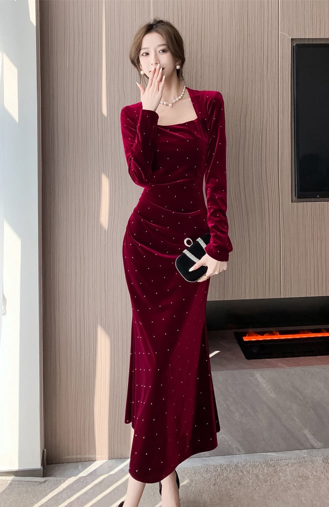 【dress】ラインストーン付きマーメイドワンピース Q6905