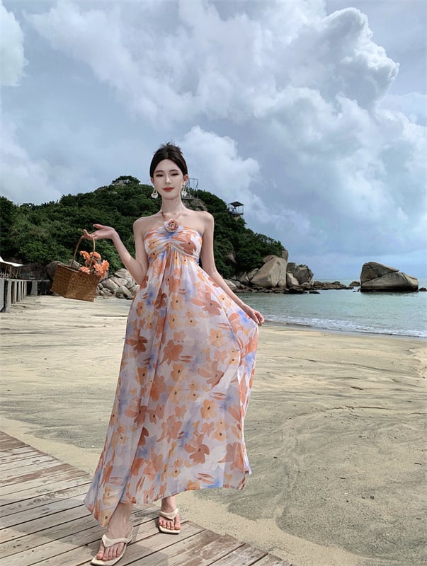 【dress】花柄ホルターネックワンピース　M25300