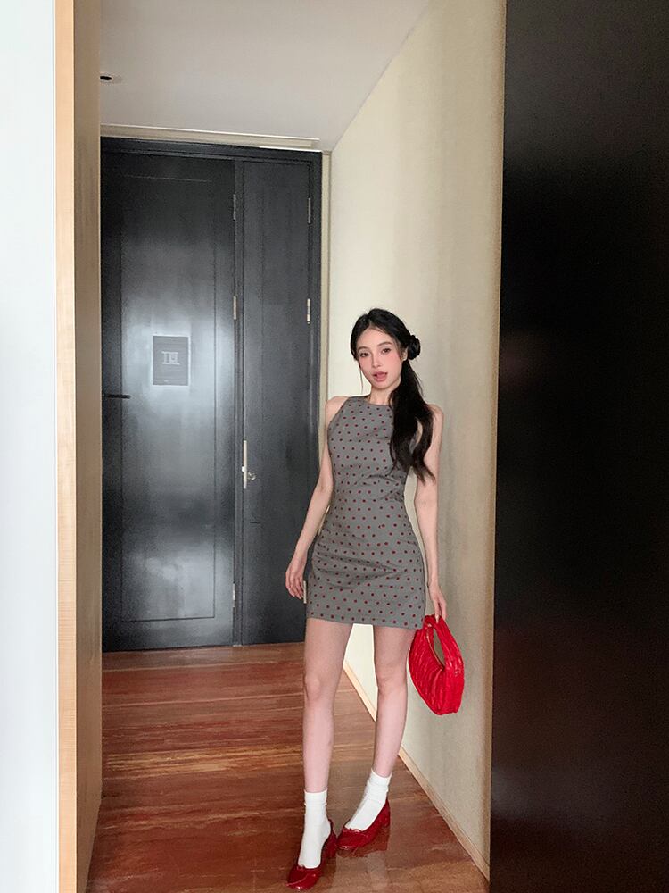 【dress】ノースリーブドット柄ワンピース　M30052