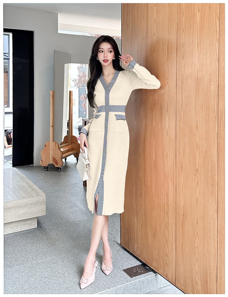 【dress】Vネックニットワンピース　M28034
