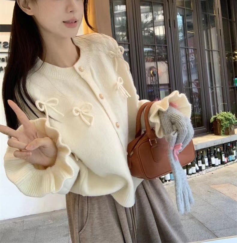 【outer】リボン付きニットカーデ　M26306