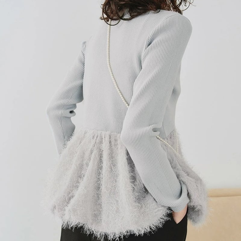 【tops】ペプラムシャギードッキングニットトップス　M28684