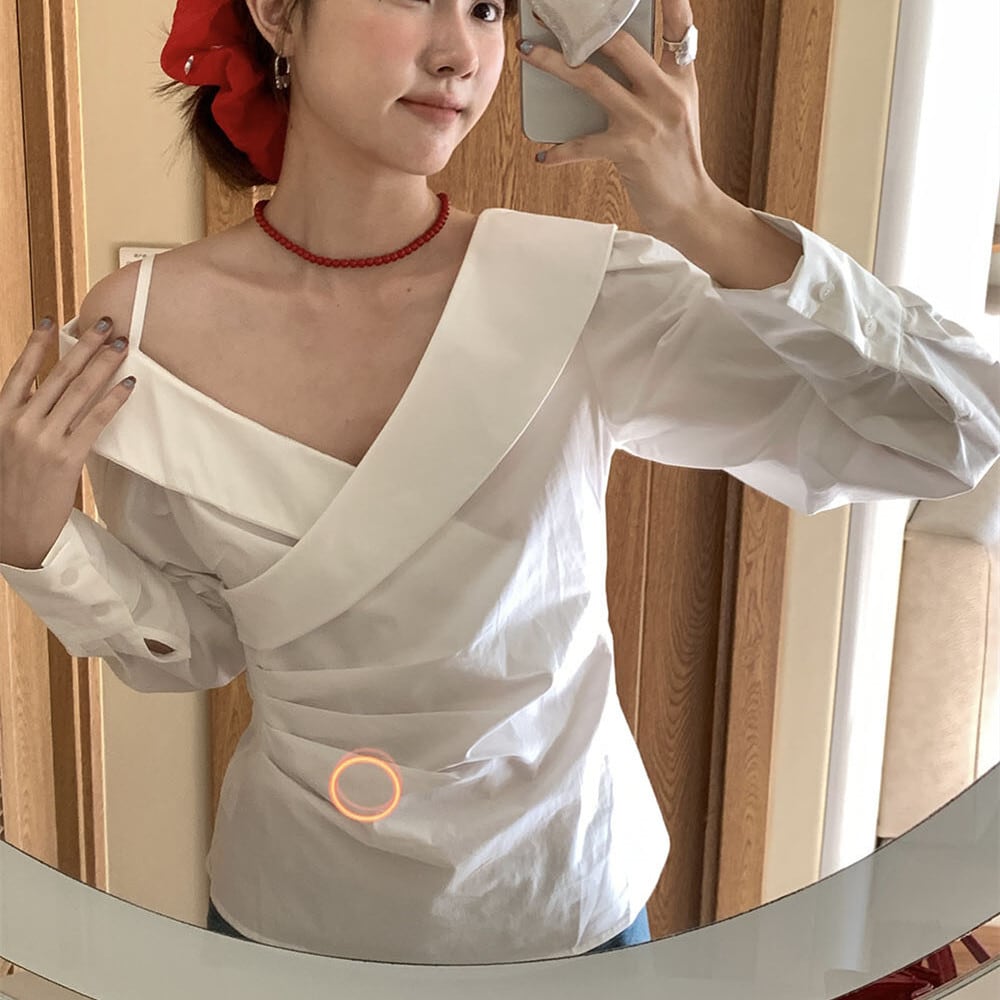 【tops】オフショルダーシャツトップス　M29584