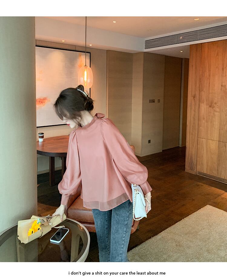 【tops】美人度アップ!ファッション韓国系スウィートシフォン長袖洋気シャツ G1480