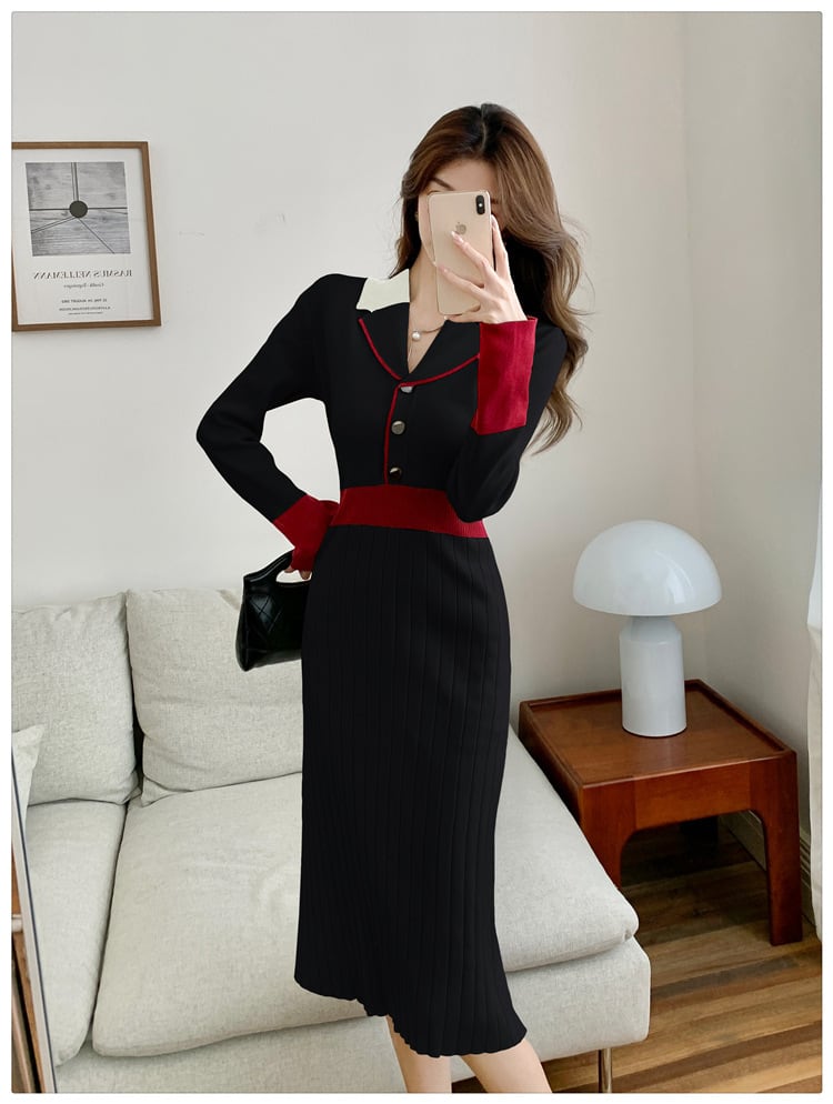 【dress】配色ニットワンピース　M25706