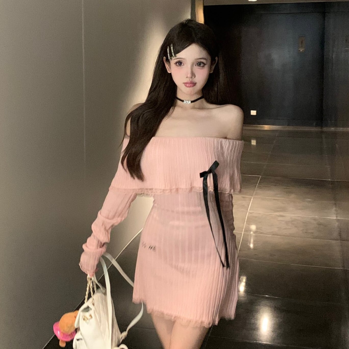 【dress】オフショルダーニットワンピース　M28656