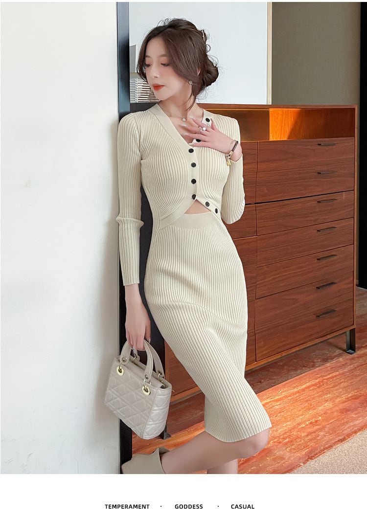 【dress】ボタンデザインニットワンピース　M26264