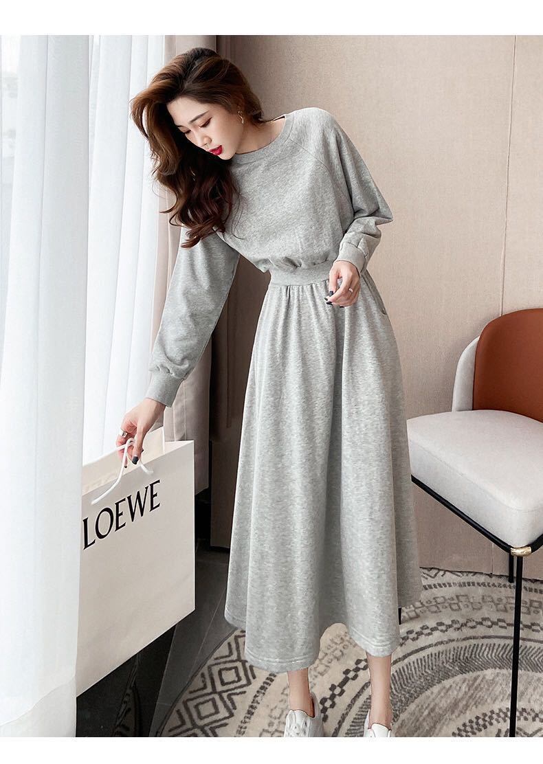 【dress】カジュアル気質満点着心地良い秋冬シンプル長袖ワンピース G2698