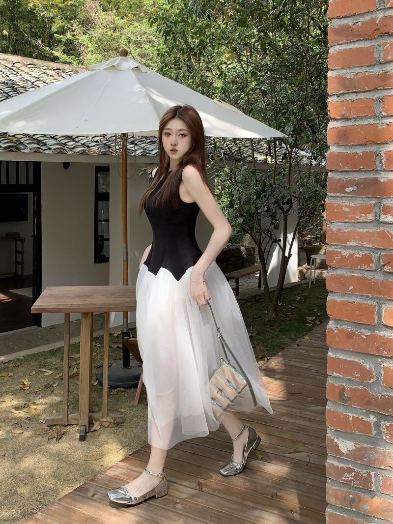 【dress】メッシュ切り替えワンピース G20894