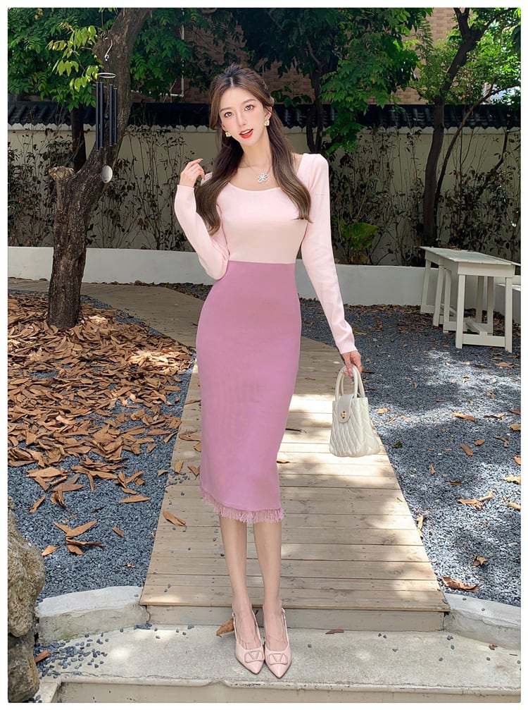 【dress】配色ニットワンピース　M25476