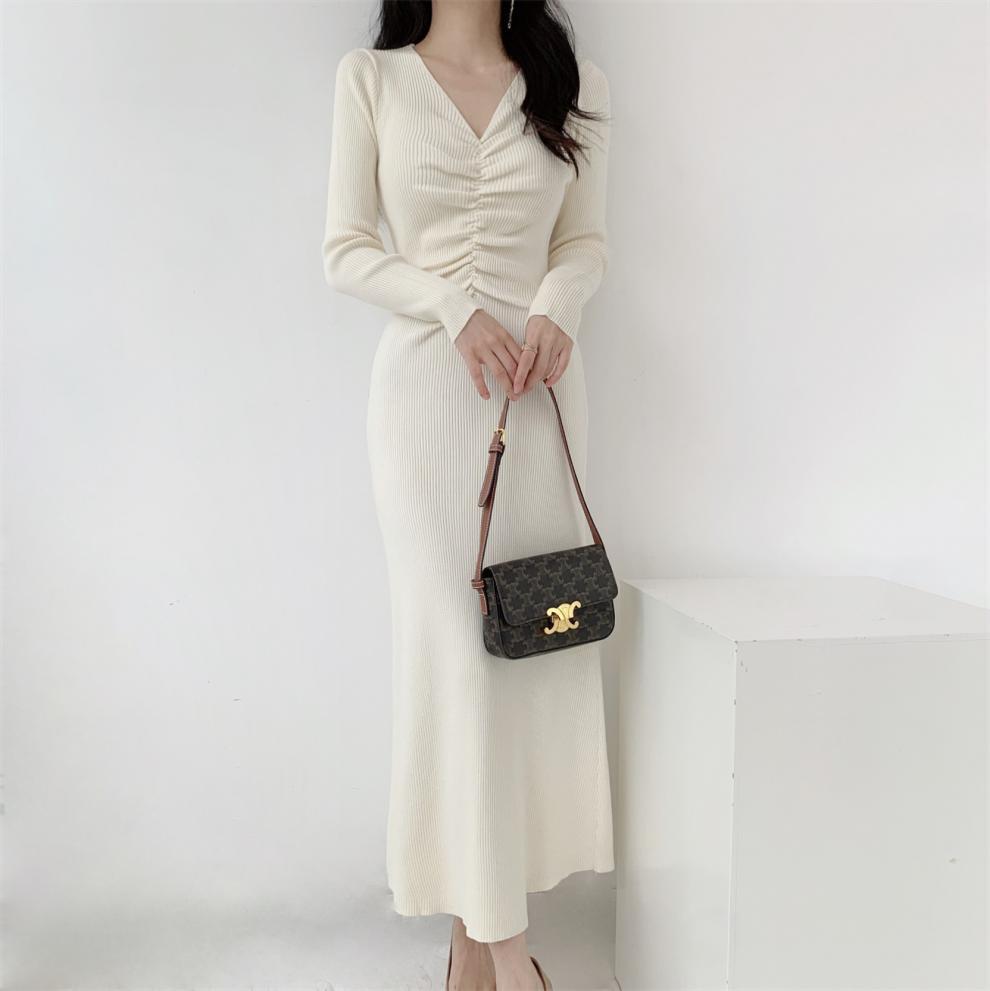 【dress】Vネックニットワンピース　M28028