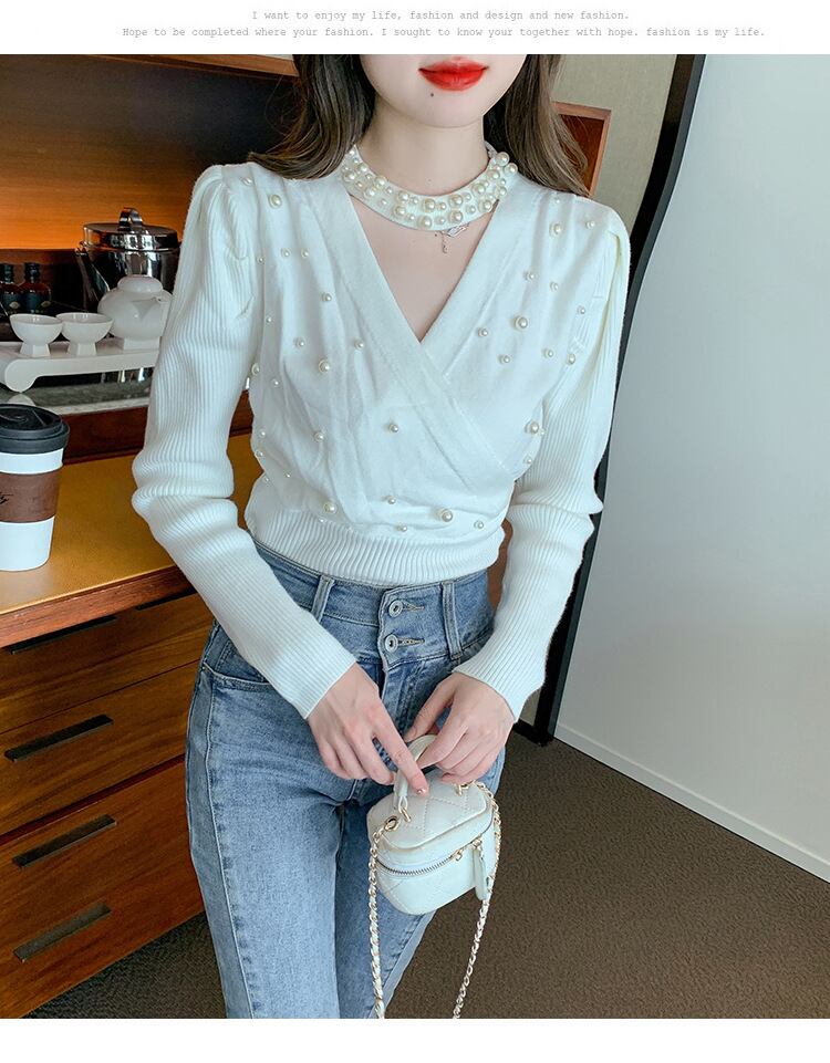 【tops】パールニットトップス　M19018
