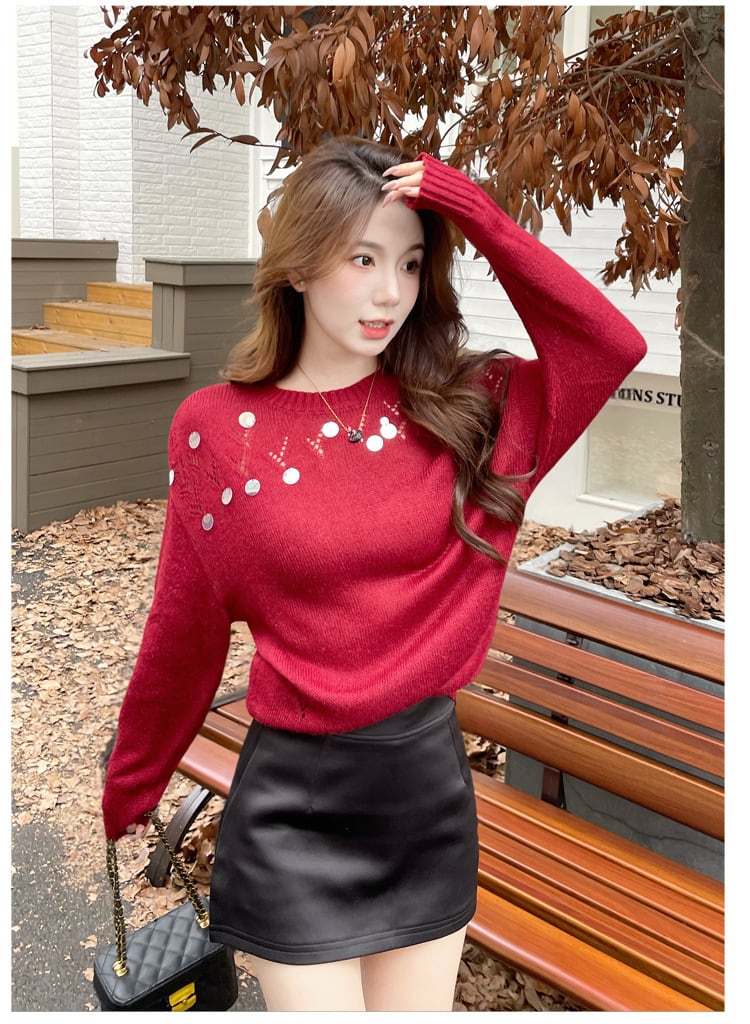 【tops】スパンコールニットトップス　M26109