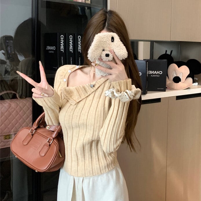 【tops】ボタンデザインニットトップス　M28714