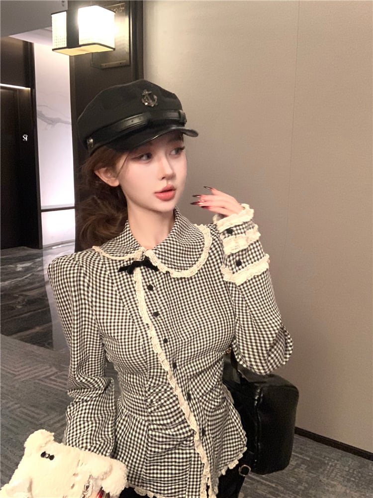 【tops】裹起毛チェック柄シャツトップス　M28587