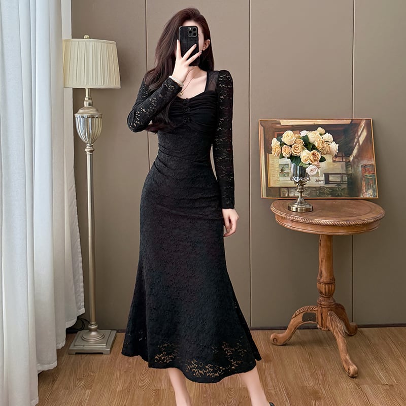 【dress】チュールドッキングレースワンピース Q7499