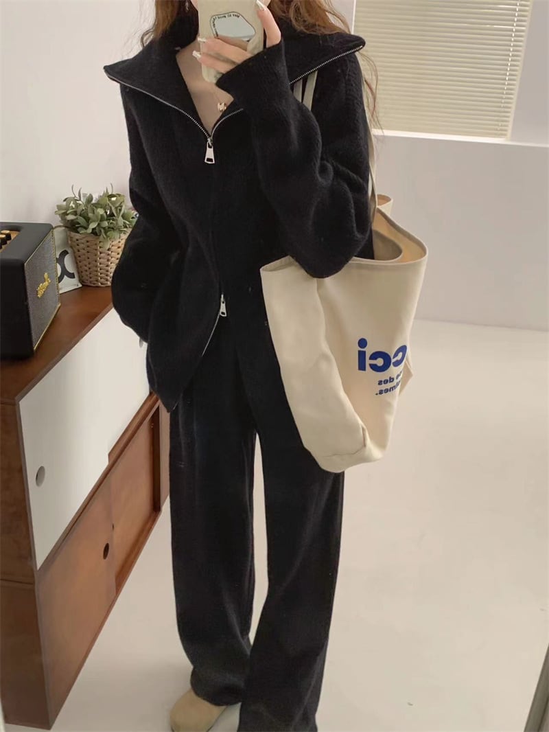 【set】Wジップニットカーデ×ワイドパンツセット　M25833