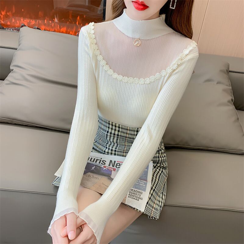 【tops】カットワークニットトップス　M18853