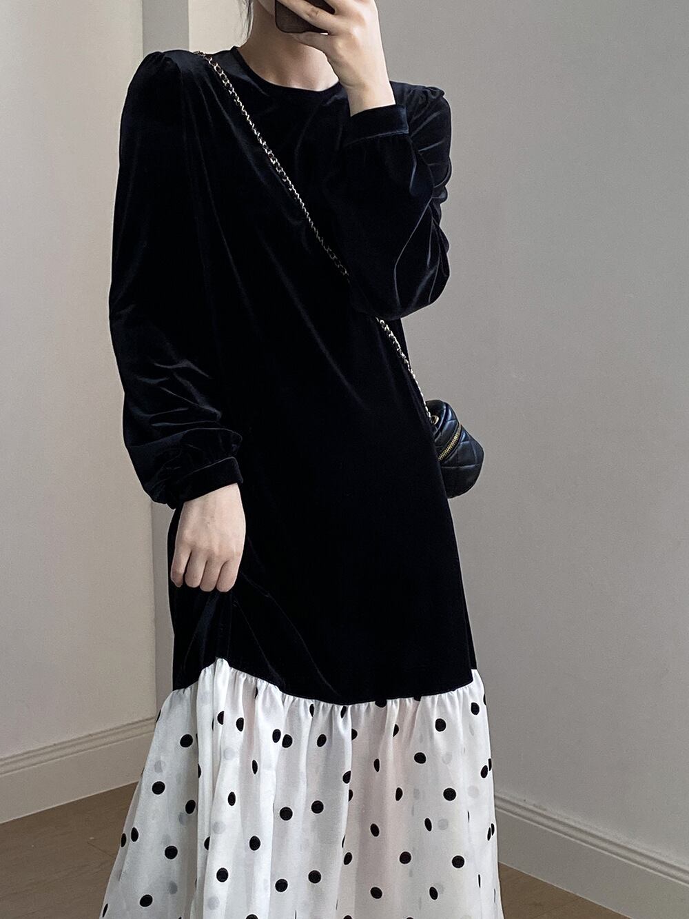 【dress】ドット柄ドッキングワンピース　M29743
