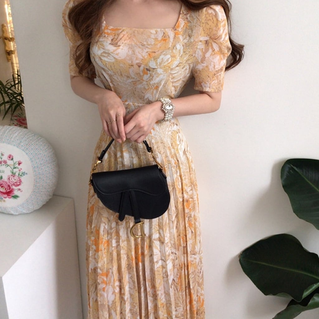 【dress】エレガント!気質満点レトロ韓流スタイルスクエアネックワンピース G6762