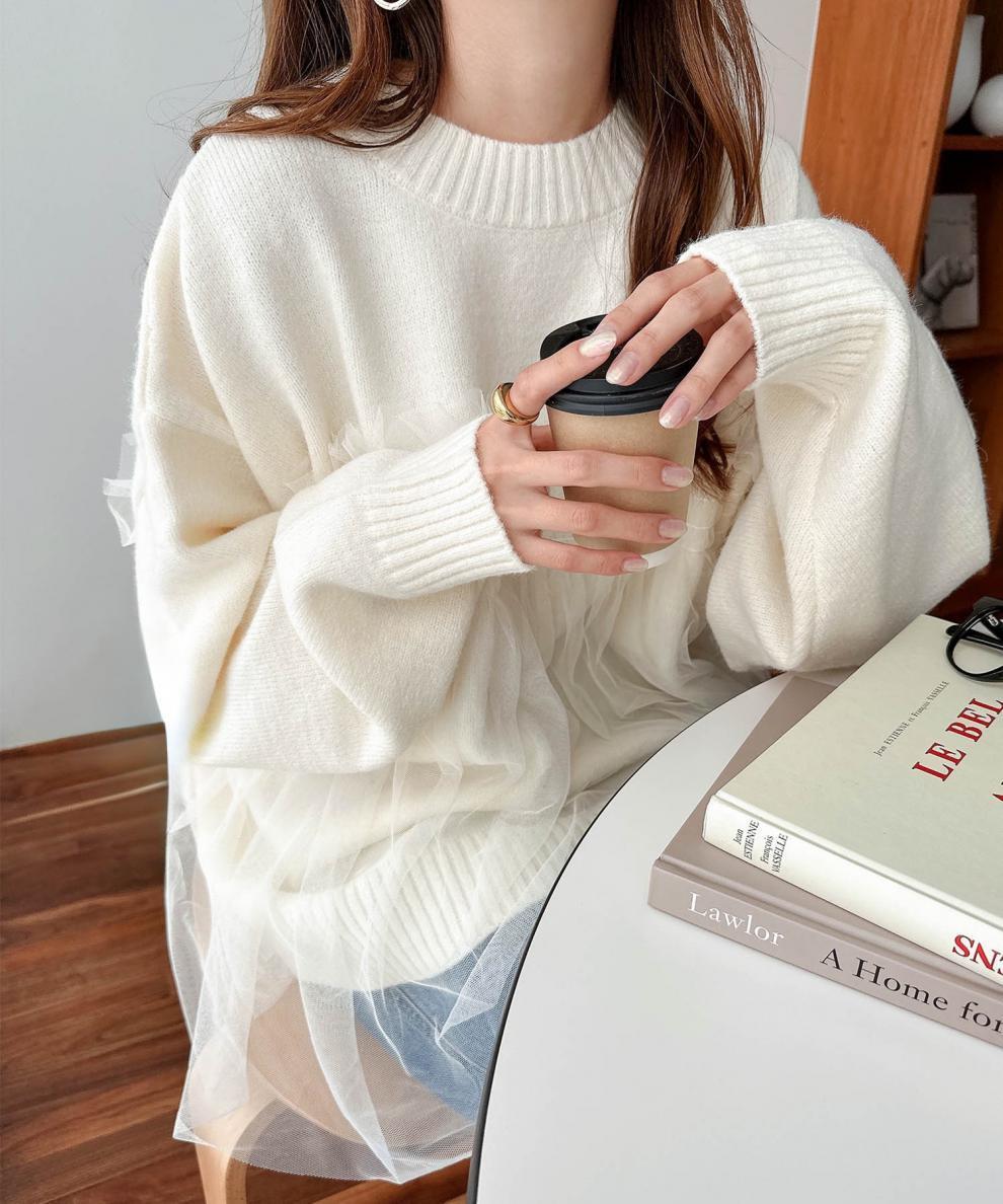 【tops】チュールドッキングニットセーター　M25563