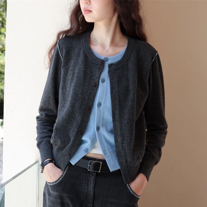 【outer】配色切り替えニットカーデ　M27310