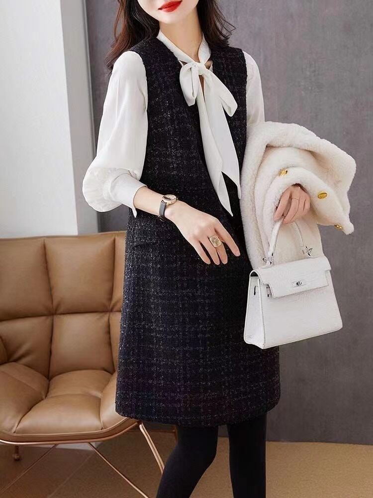 【dress】ノースリーブツイートワンピース　N2816
