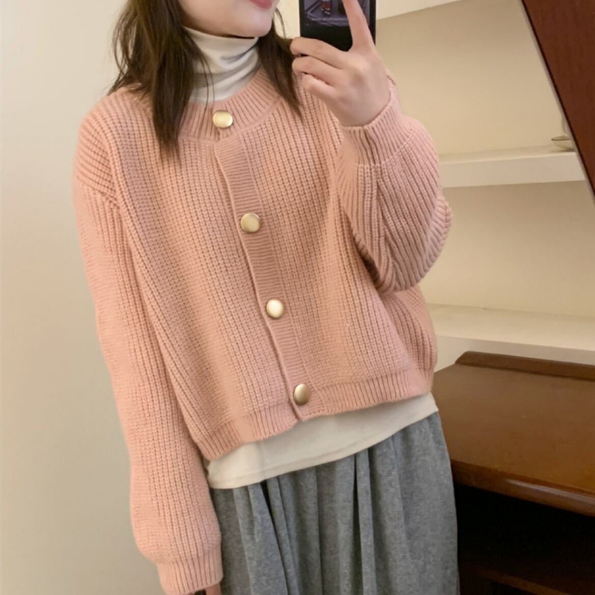 【outer】クルーネックニットカーデ　M18817