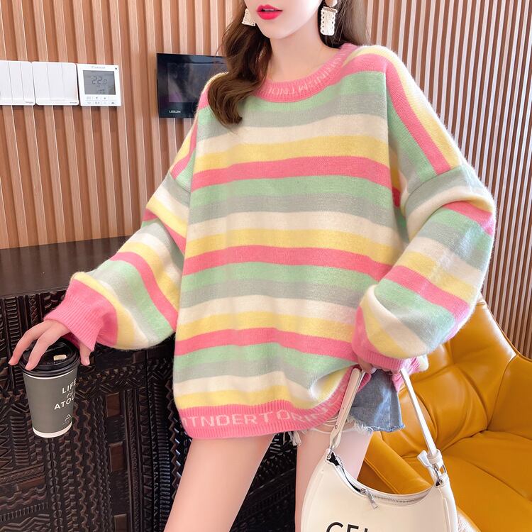 【tops】ボーダー柄ニットセーター　M18631