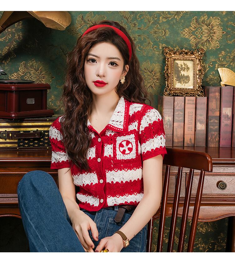 【tops】ストライプ柄ニットトップスG20450