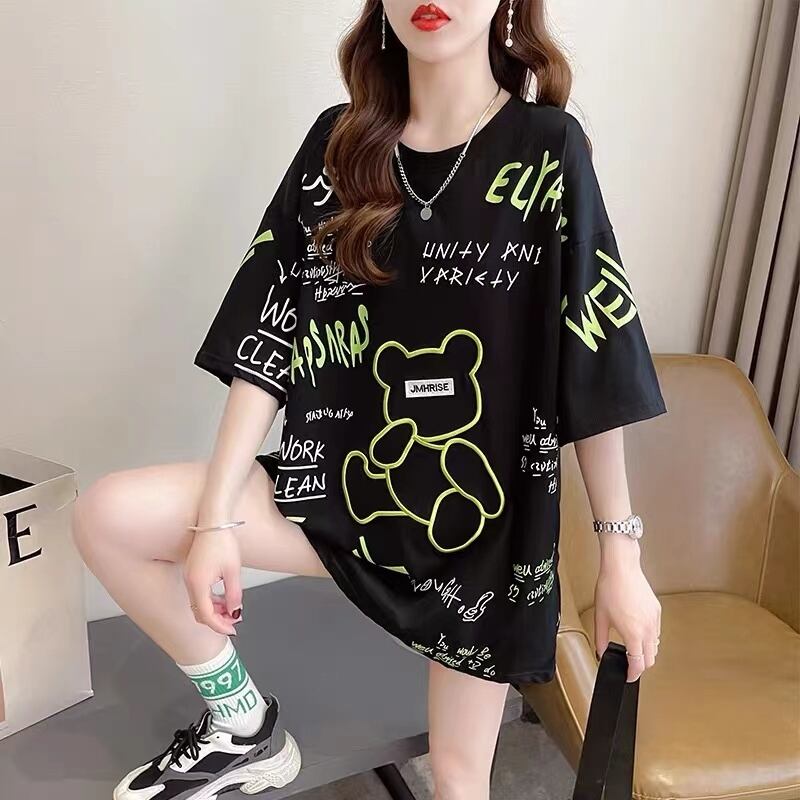 【tops】オシャレ度満点〜夏新作2色ラウンドネック半袖動物柄配色カジュアル大きいサイズ着回しＴシャツF2418