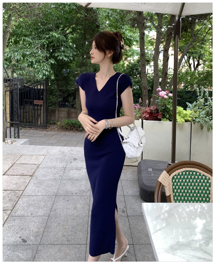 【dress】Vネックニットワンピース　M24482