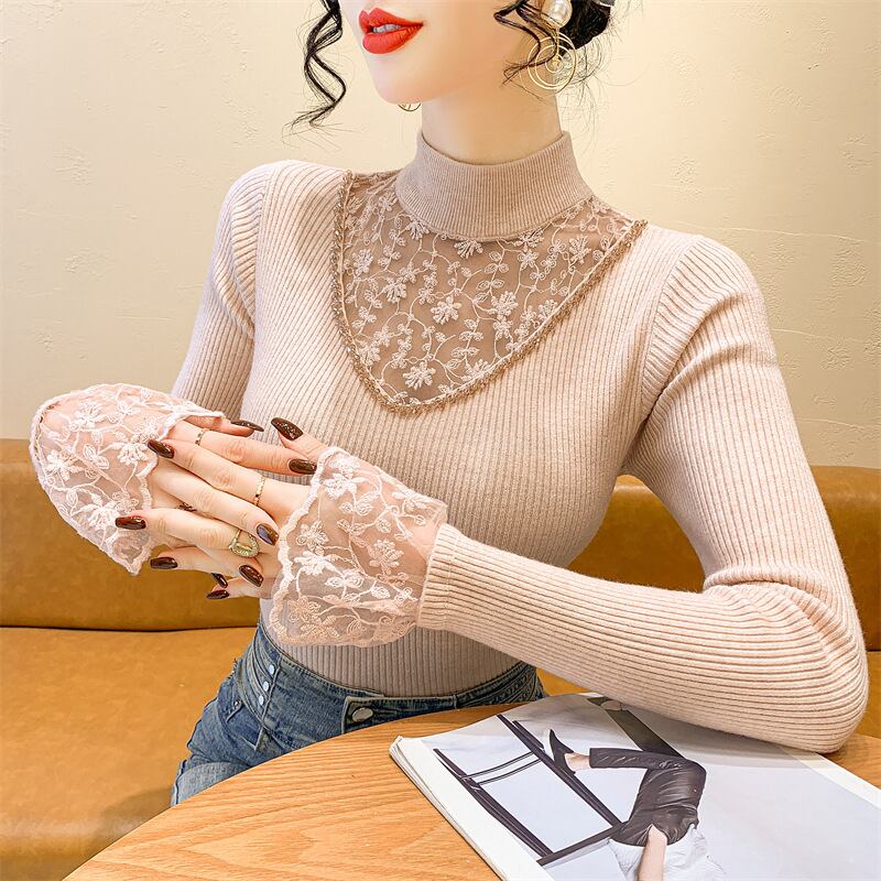 【tops】レースドッキングニットトップス　M28163