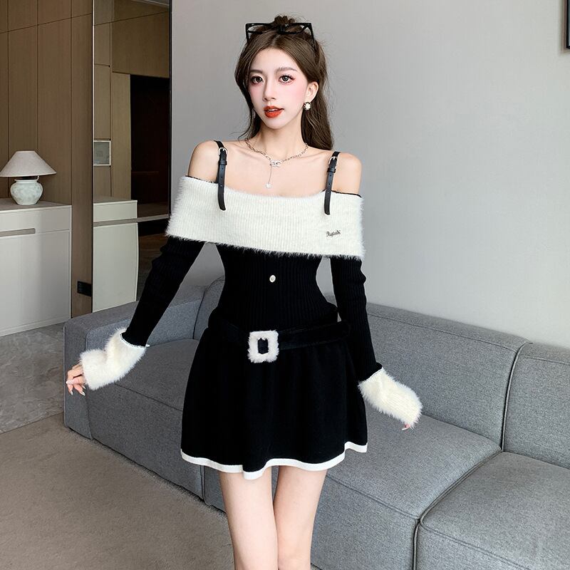 【dress】ストラップショルダーニットワンピース Q6849