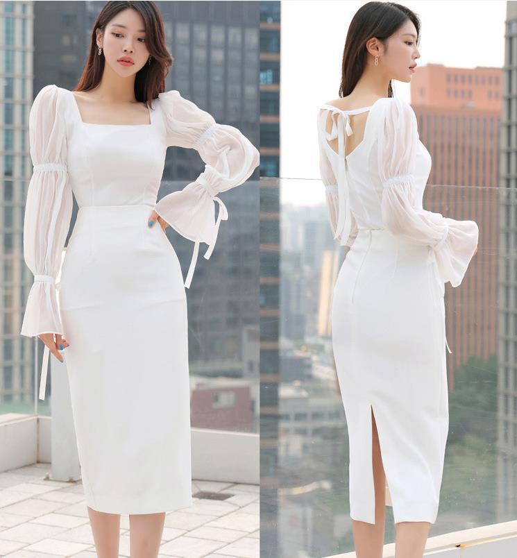 【set】フレアスリーブトップス+タイトスカート２点セットF7088