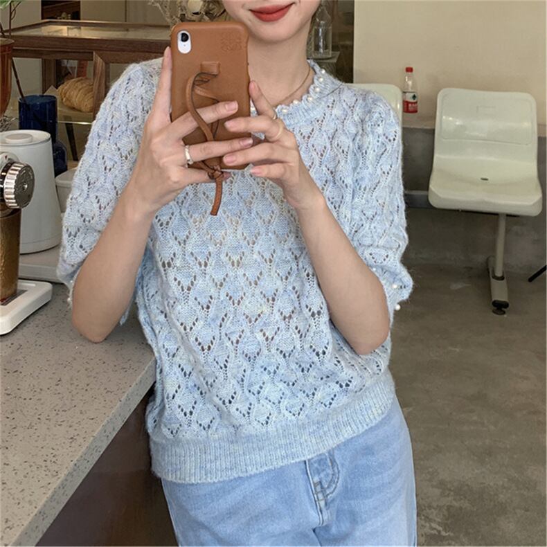 【tops】ビーズニットTシャツG20679