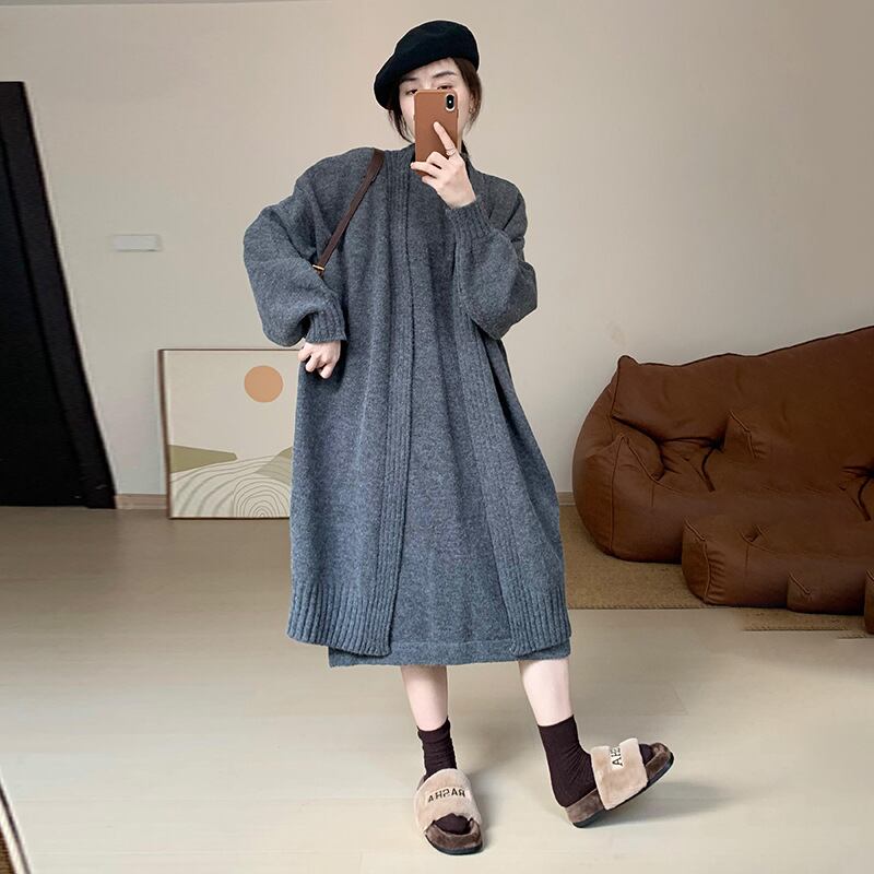 【set】ロングカーディガン×ノースリーブワンピースセット　N2222
