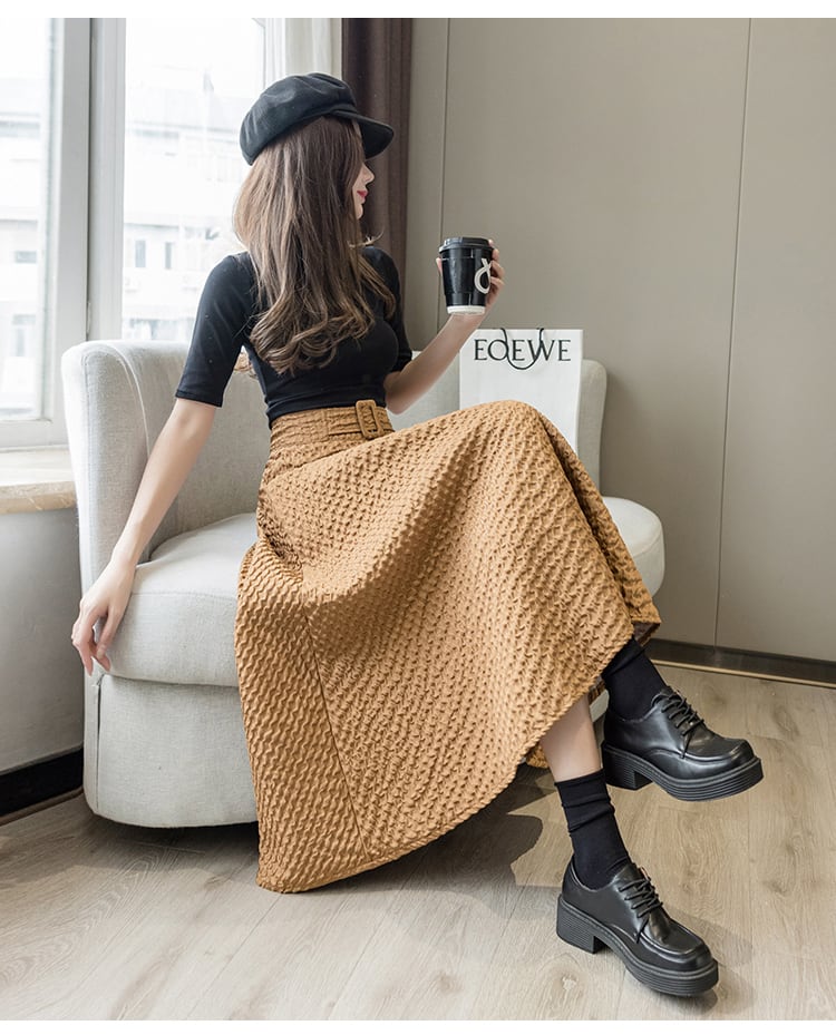 【bottoms】上品な質感!気質満点レトロINS風Aラインハイウエスト着痩せスカート G2935