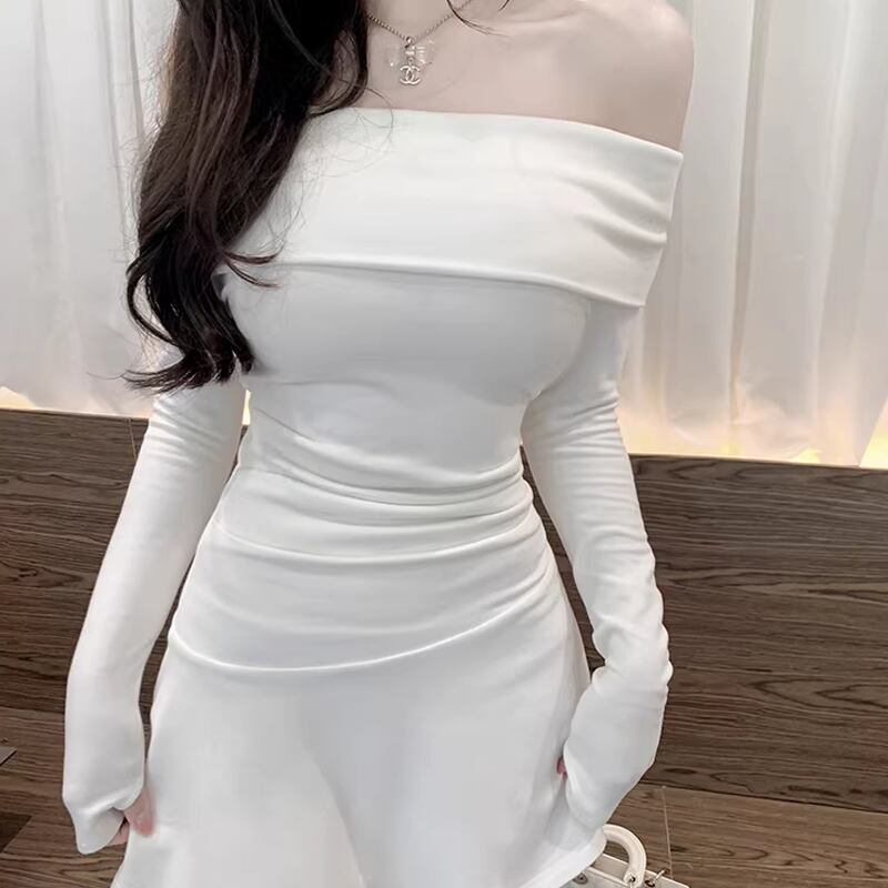 【dress】オフショルダーフレアワンピース Q7926