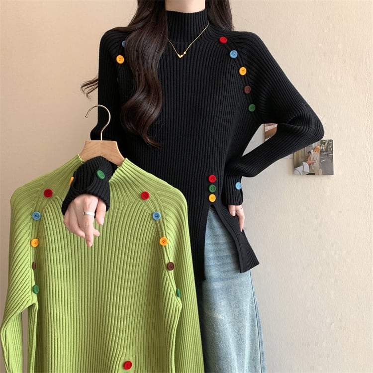 【tops】ボタンデザインニットトップス　M27823