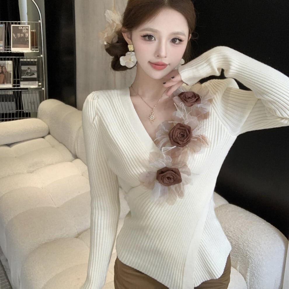 【tops】立体フラワークロスニットトップス　M29131