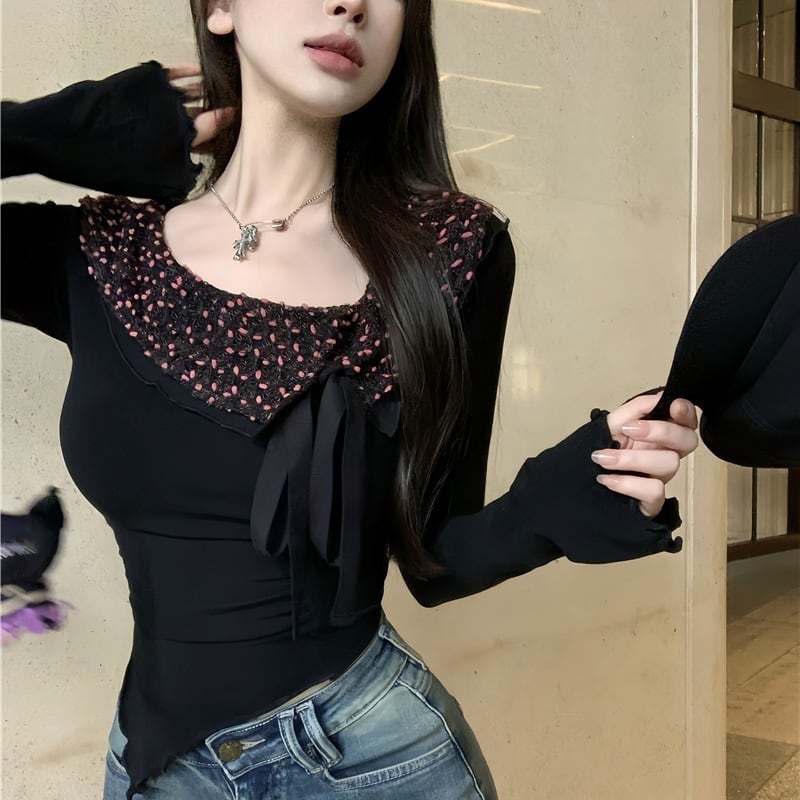 【tops】不規則 イレギュラー長袖Tシャツ　M28313